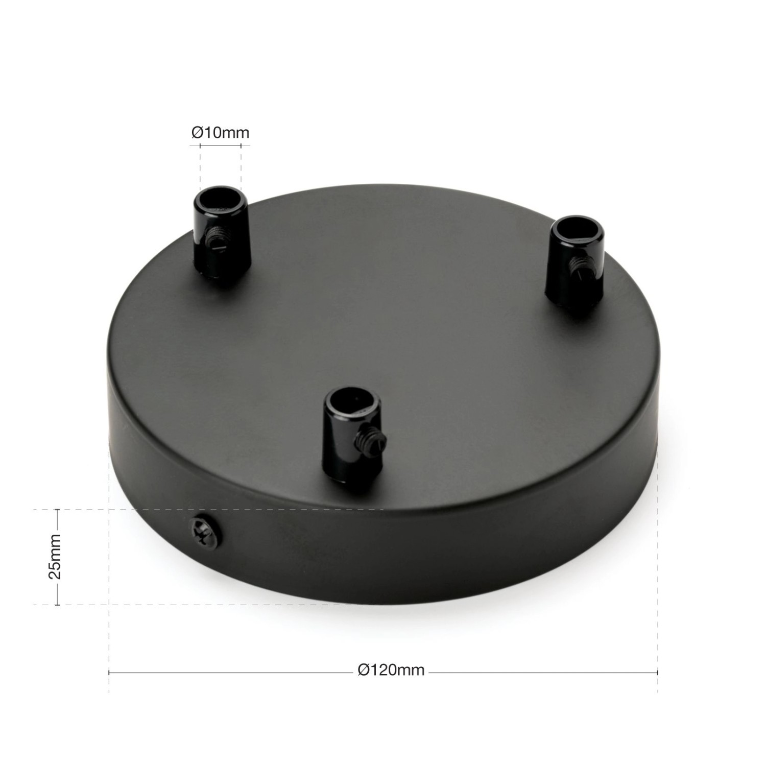 Schwarzer Orion Lightstyle Deckenbaldachin mit 3 Auslässen, Ø 120 mm für Lampen und Leuchten.