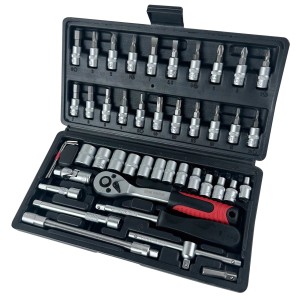 Tech-Craft Ratschen- und Bit-Set, 46-teilig im Koffer. Werkzeugset für Schraubarbeiten.