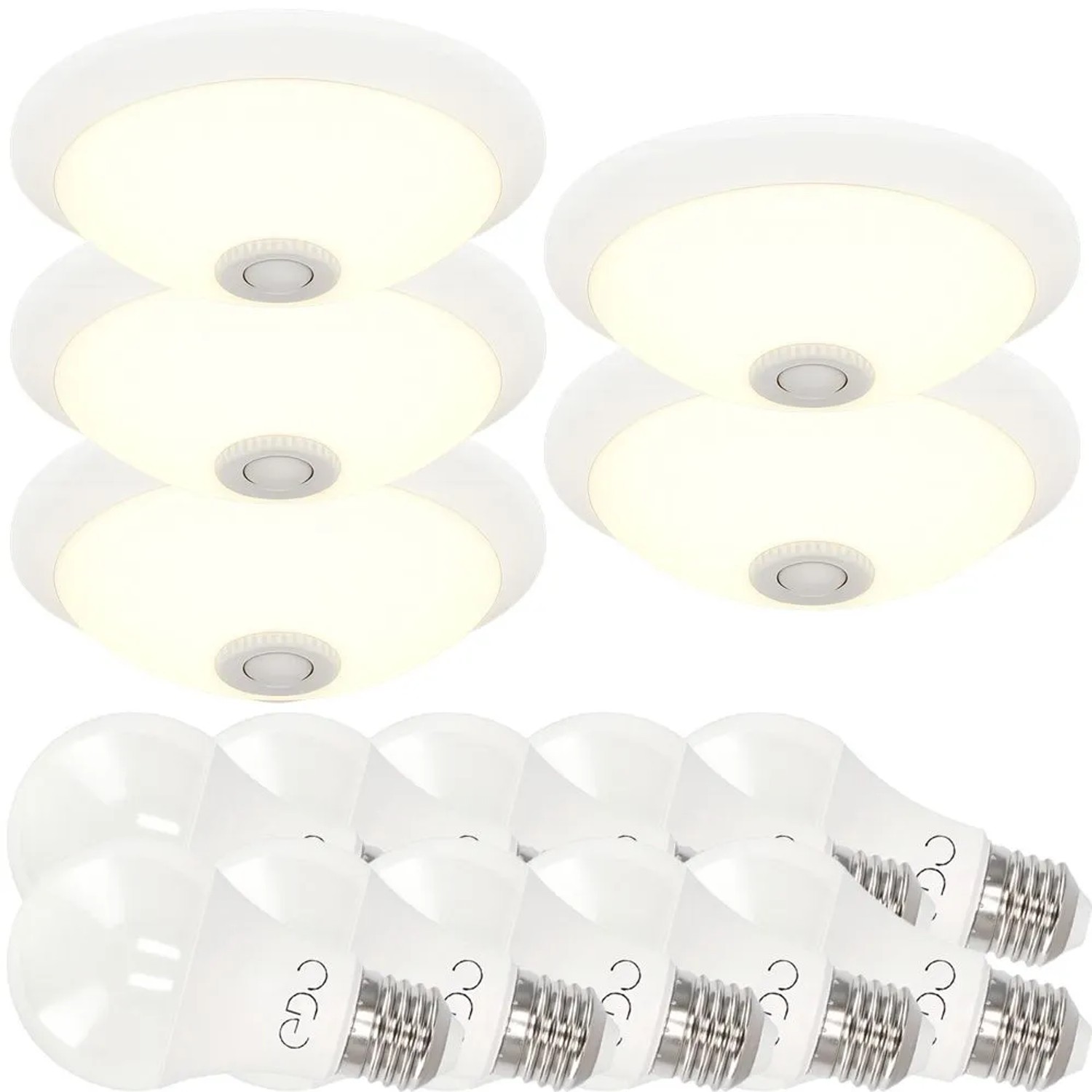 HOROZ 5er Set LED Deckenleuchte mit Bewegungsmelder 300 mm Weiß inkl. 10x 11 W E27 4000 K 360° PIR Sensorlampe
