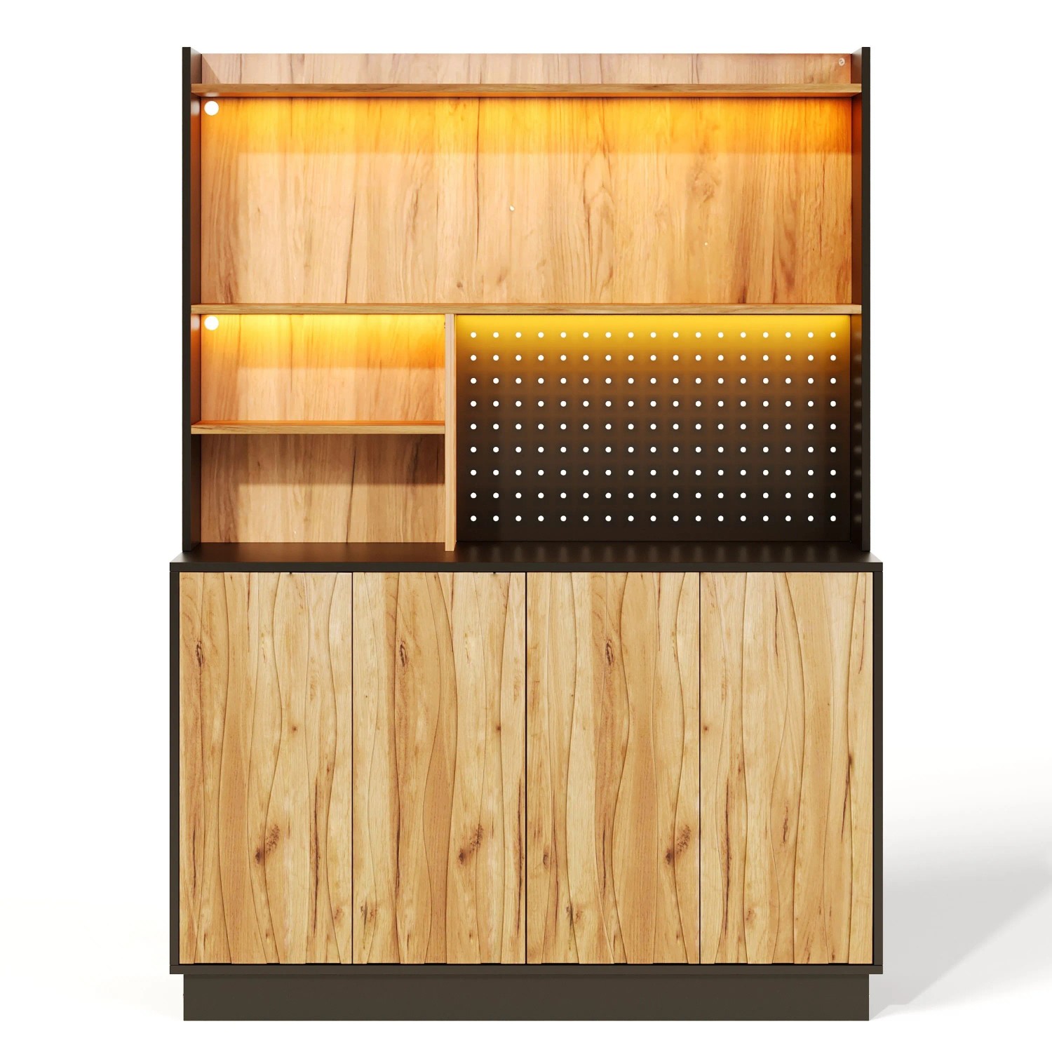 Merax Küchenschrank 120x43x160 cm LED Steckdosen 4 Türen Lochwand