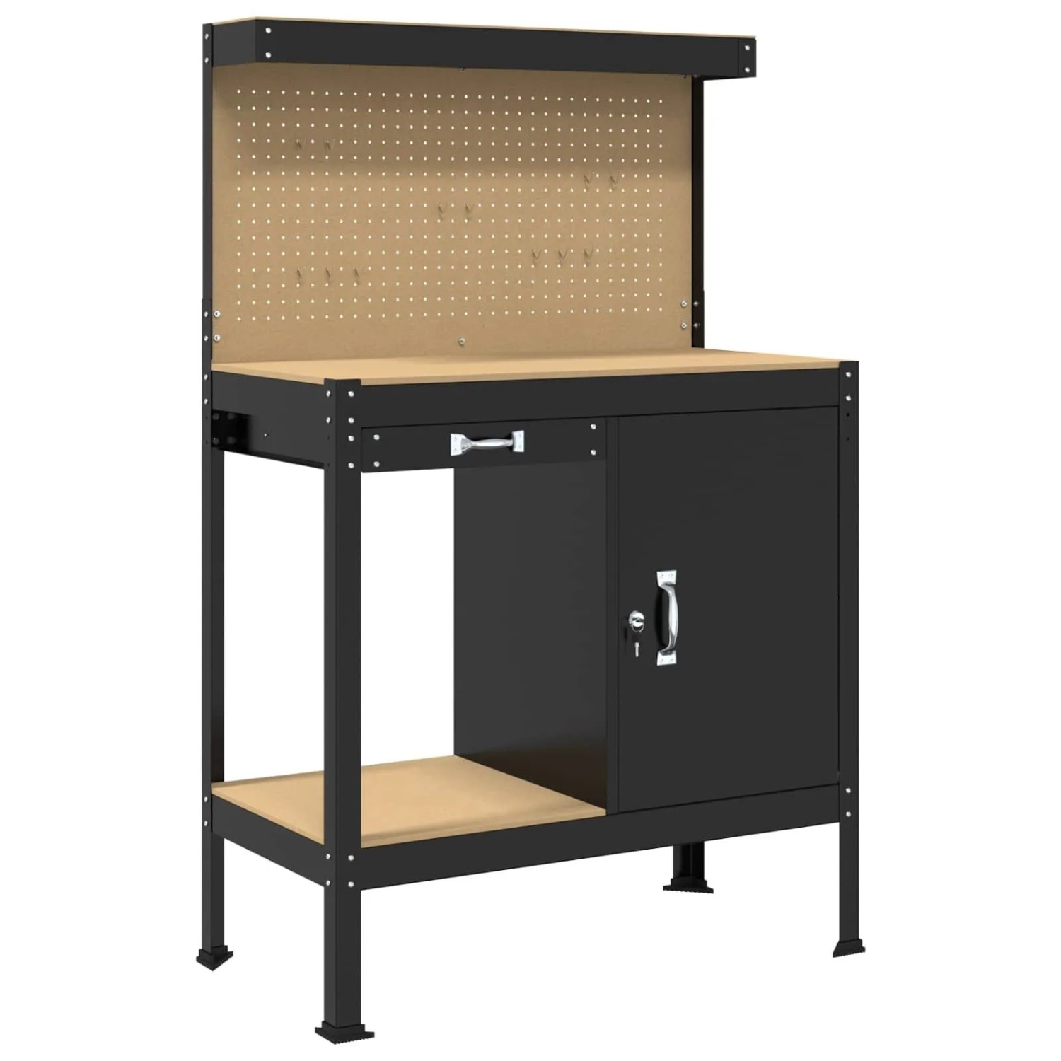 vidaXL Werkbank Schwarz 90 x 49 x 141 cm Sperrholz und Metall 42020133