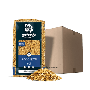 Galamio Holzhackschnitzel Gelb 60l im Beutel mit Schüttung. Ideal als Gartenmulch und zur Beetgestaltung.