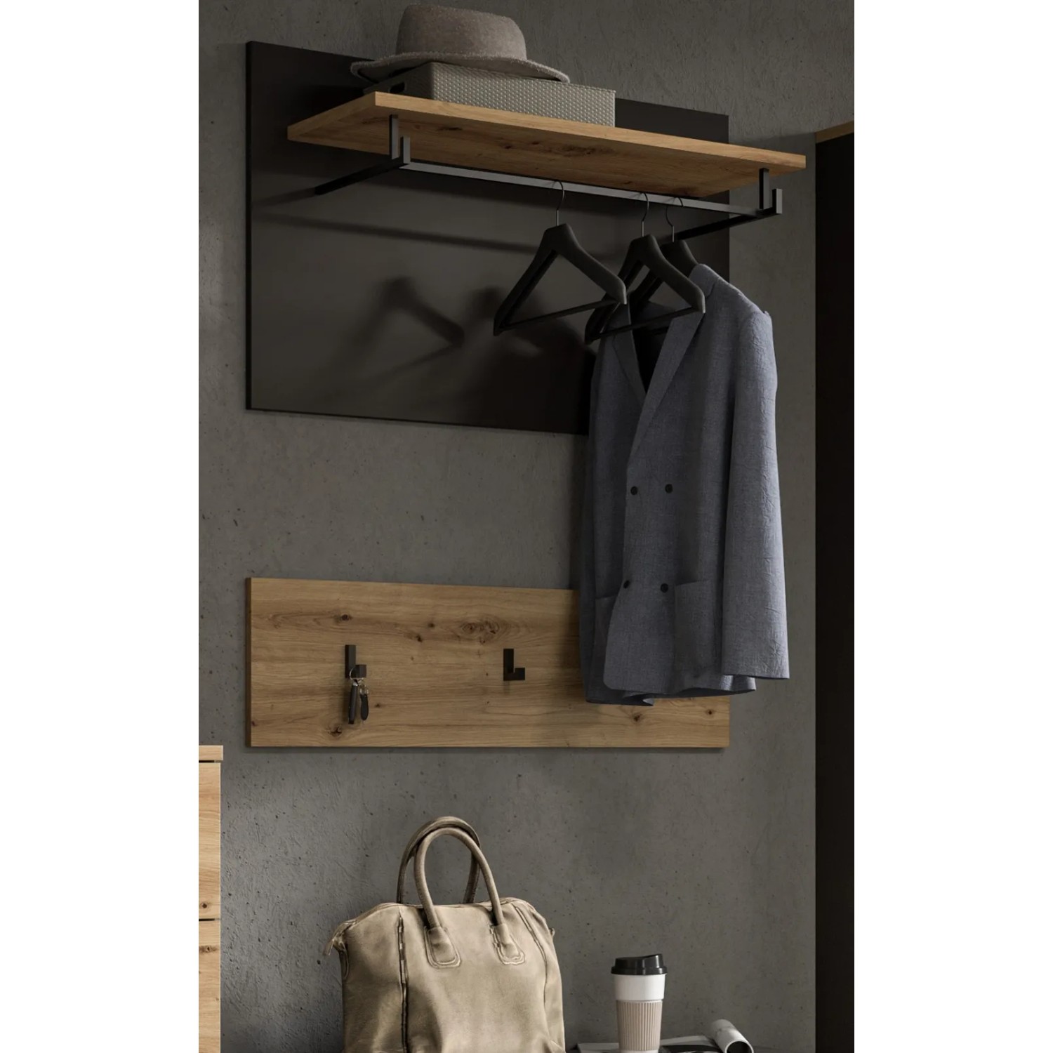 Inn.Furn Garderobenpaneel Eiche Grau 80 cm mit Kleiderstange Cooper_3