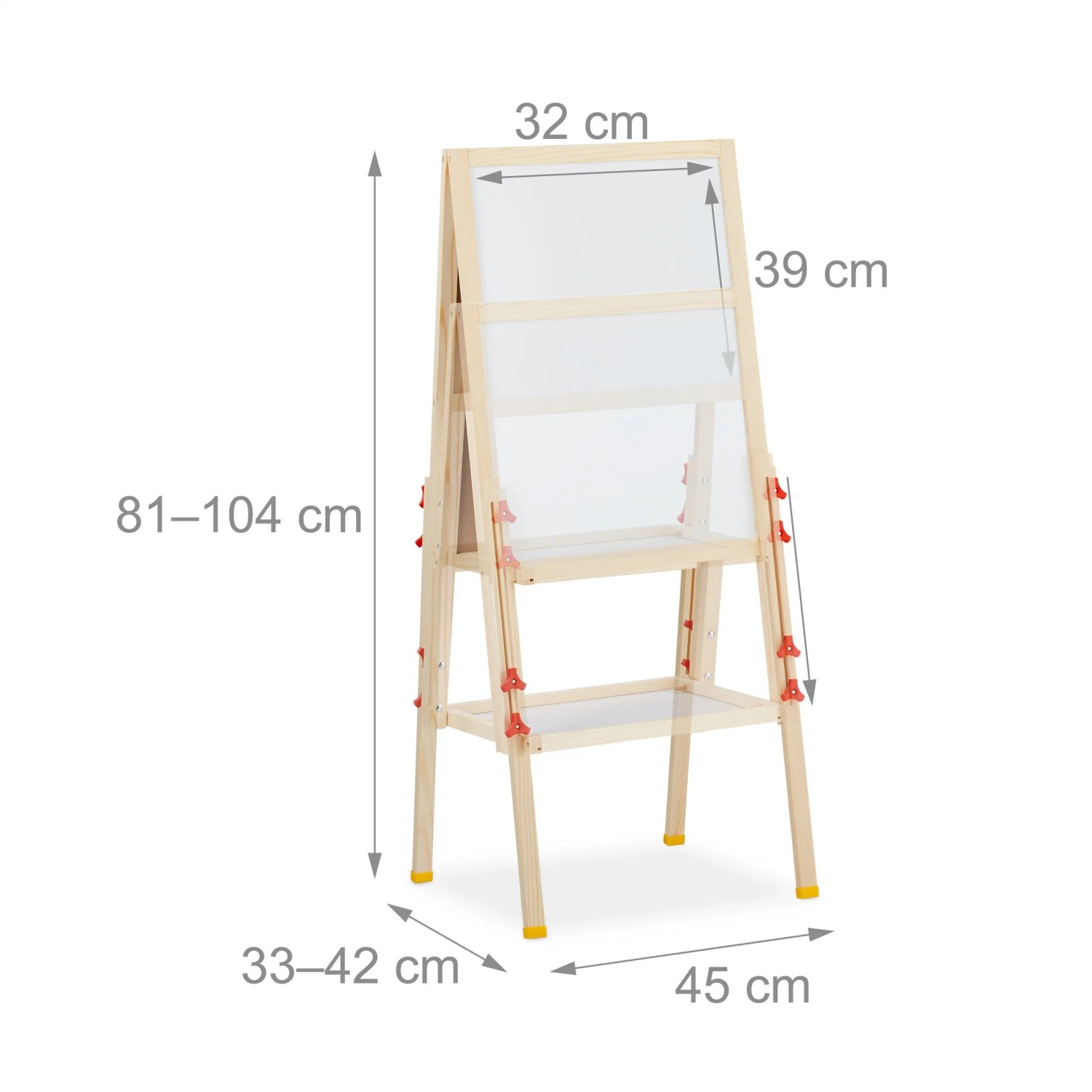 Höhenverstellbare Relaxdays Standtafel aus Holz, 104x45x42cm, mit Magnettafel und Ablage.