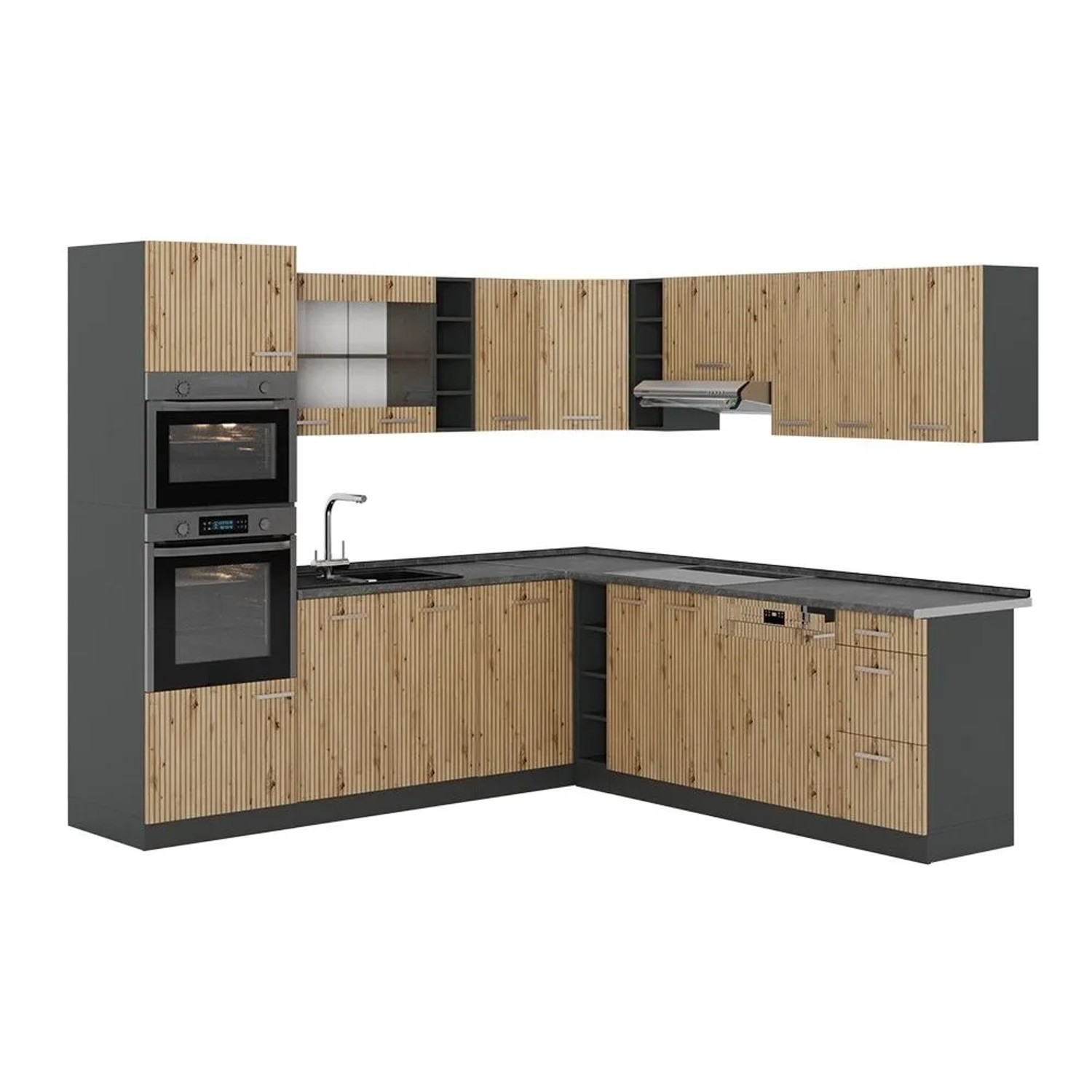 Vicco Eckküche R-Line Artisan-Eiche/Anthrazit 247 x 82, AP Anthrazit
