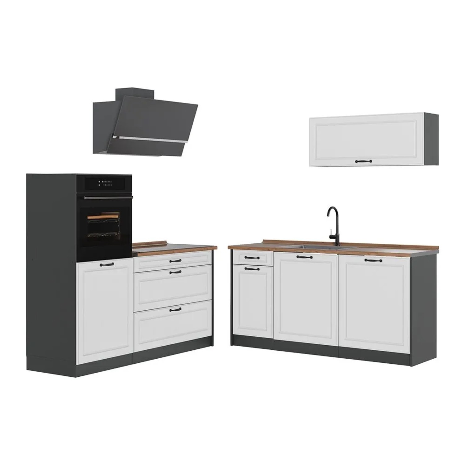 Vicco Küchenzeile R-Line Weiß Landhaus/Anthrazit 160 x 143 Arbeitsplatte Goldkraft Eiche Art Nr 67699