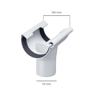 Weißer Inefa PVC Einhangstutzen NW 100/DN 75 für halbrunde Kunststoff-Dachrinnen. Verbindet Regenrinne & Fallrohr.