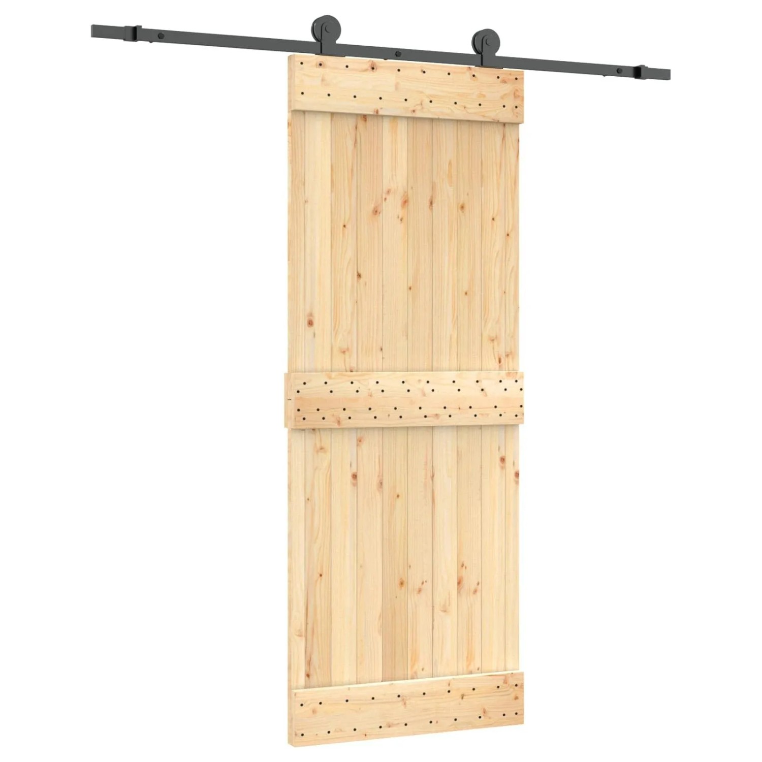 vidaXL Schiebetür Natur und Schwarz 80 x 210 cm Massivkiefer 3444987