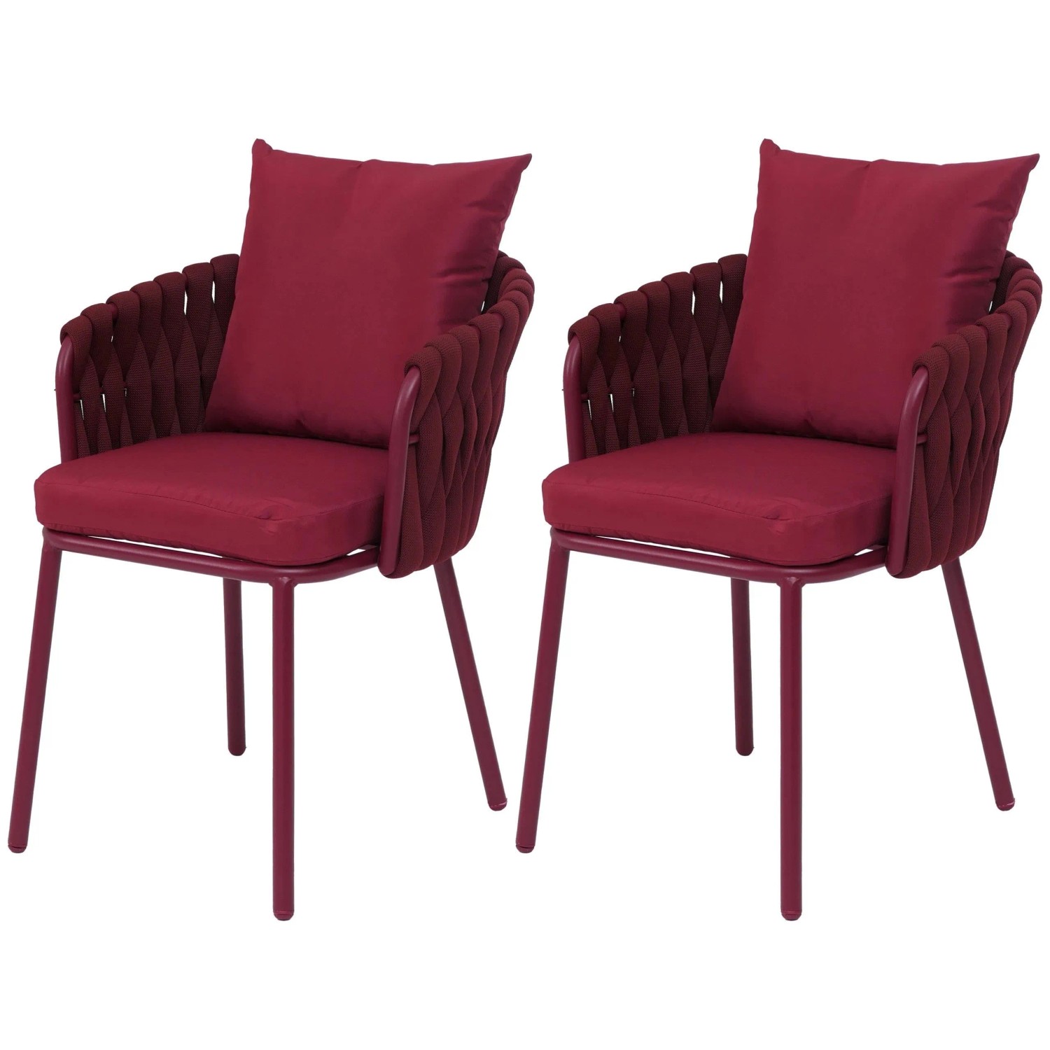 MCW 2er-Set Aluminium-Gartenstuhl P89  Seilgeflecht Rope Bordeaux