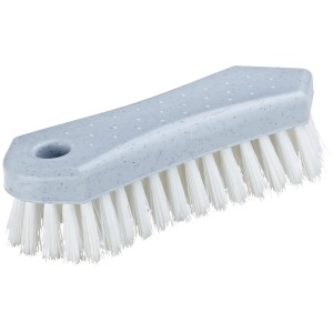 OBI Allzweckbürste aus grauem Kunststoff mit weißen Borsten.
