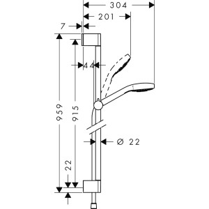 Technische Zeichnung Hansgrohe Brauseset Croma Select E Vario, Maße der Brausestange 90 cm.