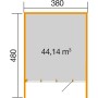Grundriss WEKA Designhaus Cubilis 2.0: 380x480cm, Rauminhalt 44,14 m³, Holz-Gartenhaus.