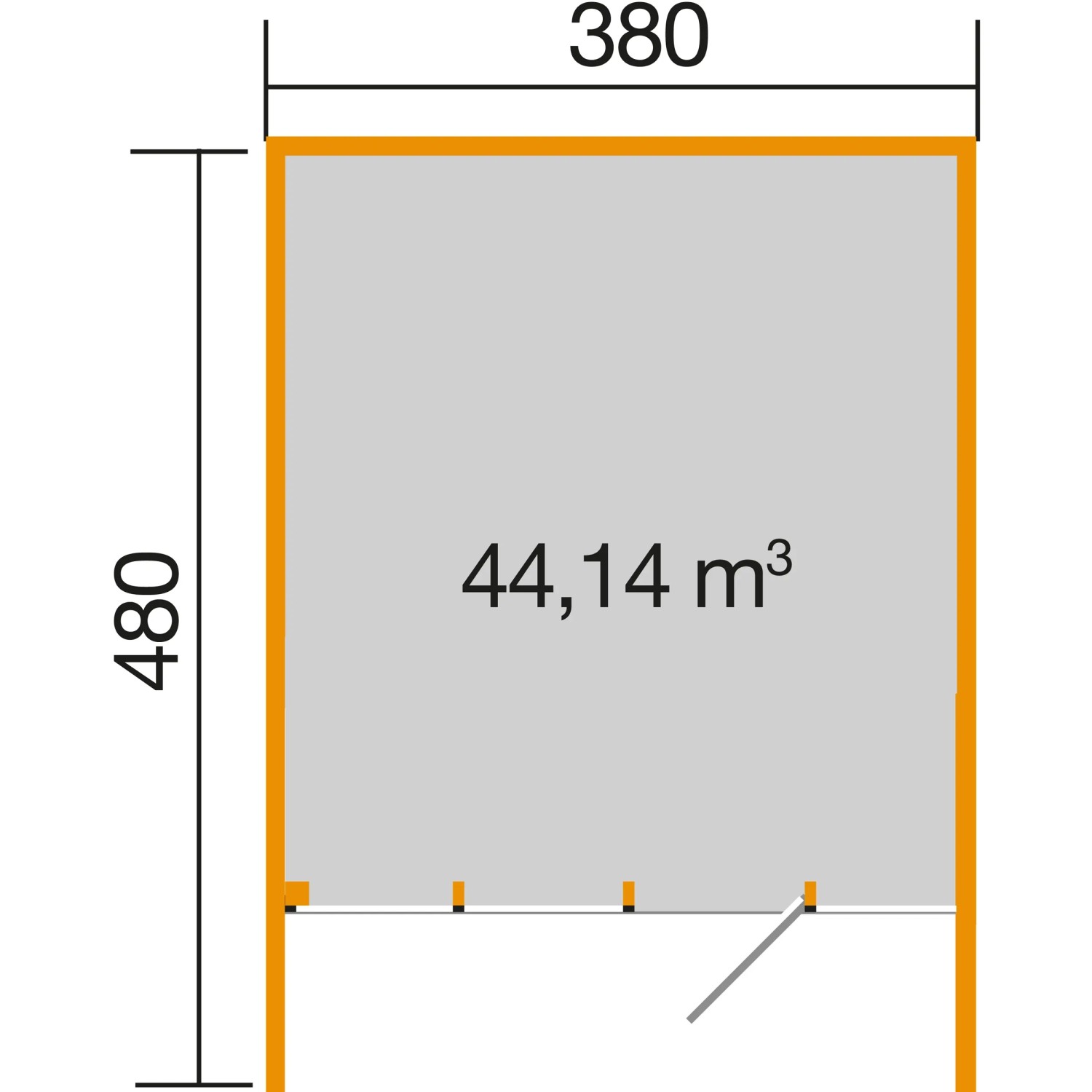 Grundriss WEKA Designhaus Cubilis 2.0: 380x480cm, Rauminhalt 44,14 m³, Holz-Gartenhaus.