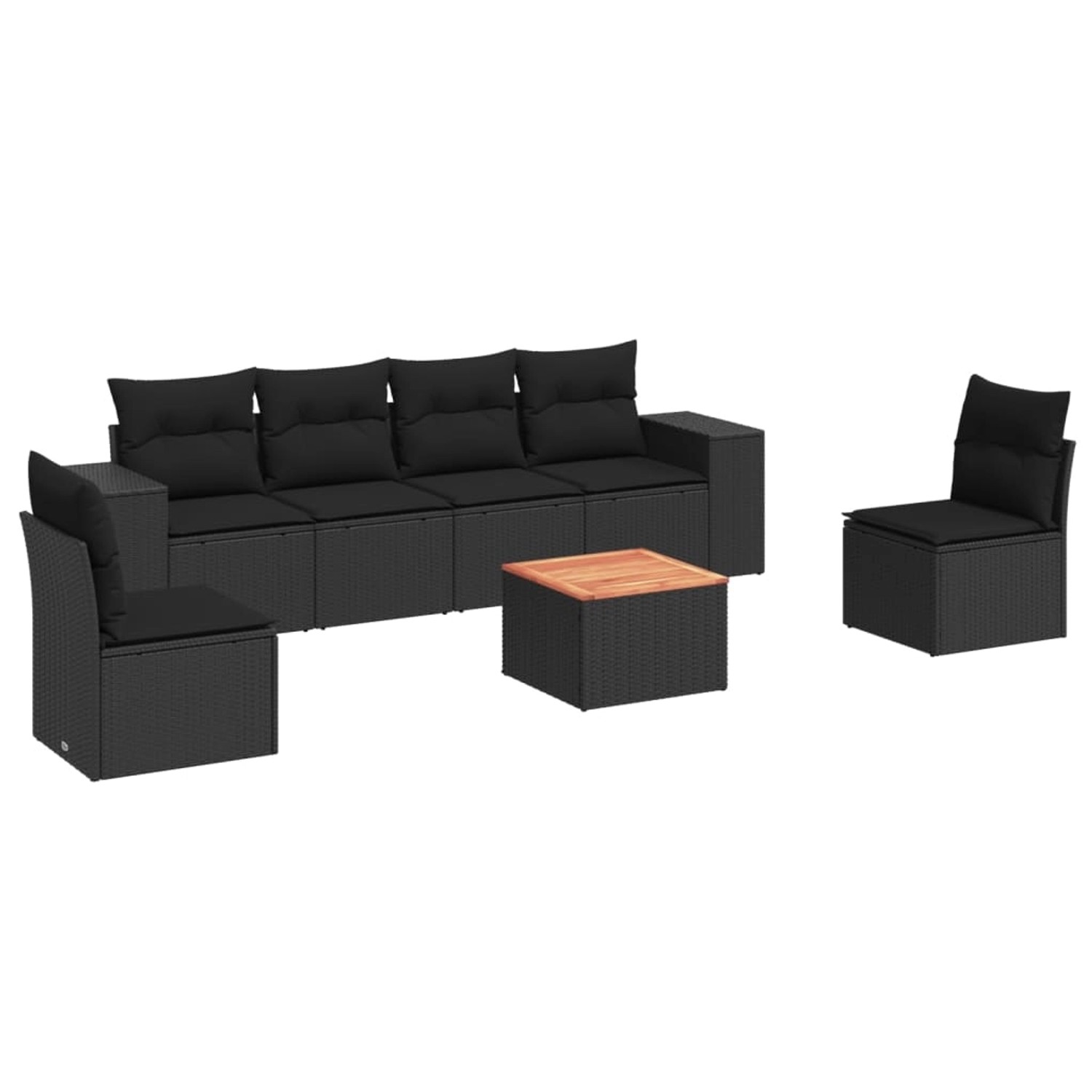 vidaXL 7-tlg Garten-Sofagarnitur mit Kissen Schwarz Poly Rattan Modell 218