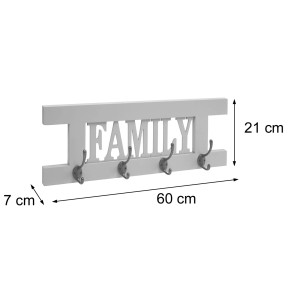 Wandgarderobe C60 Family im Shabby-Look Braun mit 4 Doppelhaken.