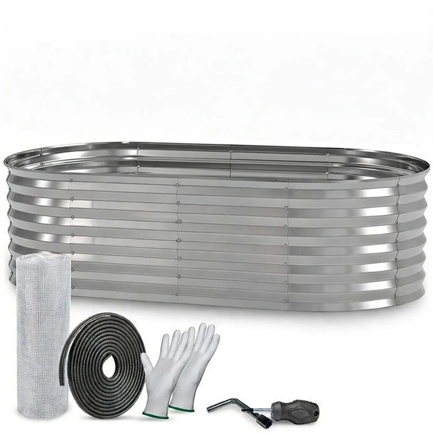 TTL GARDEN Ovales Garten-Hochbeet SPIRIT M 160×80×45 cm – Niedriges Metall Hochbeet Verzinkt in Silber für Garten