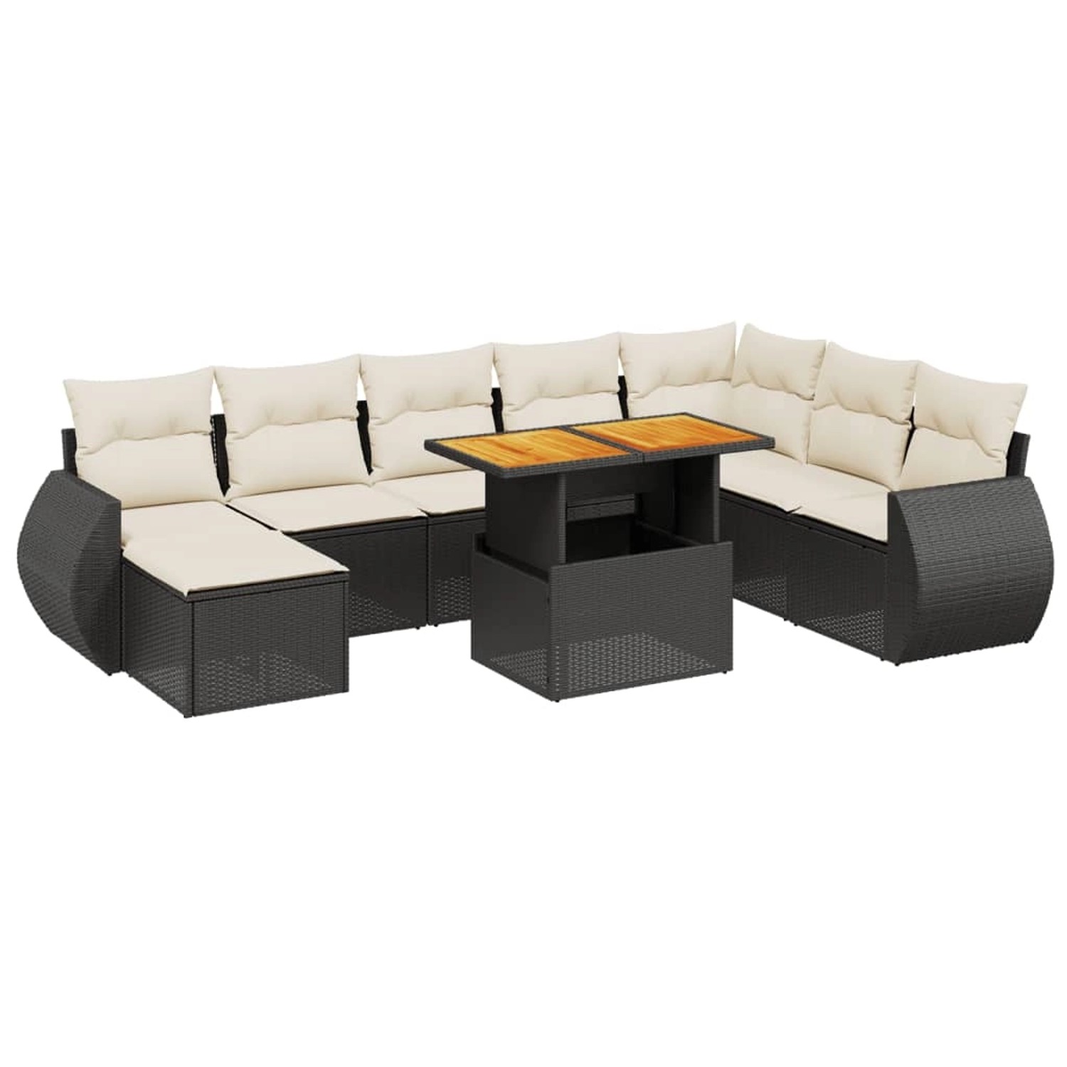 vidaXL 9-Tlg Garten-Sofagarnitur mit Kissen Schwarz Poly Rattan 3275849