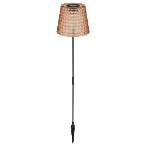 2er Set Globo LED Solarleuchten, Ø 12,5 cm, 60 cm hoch, amberfarbener Kristallschirm.