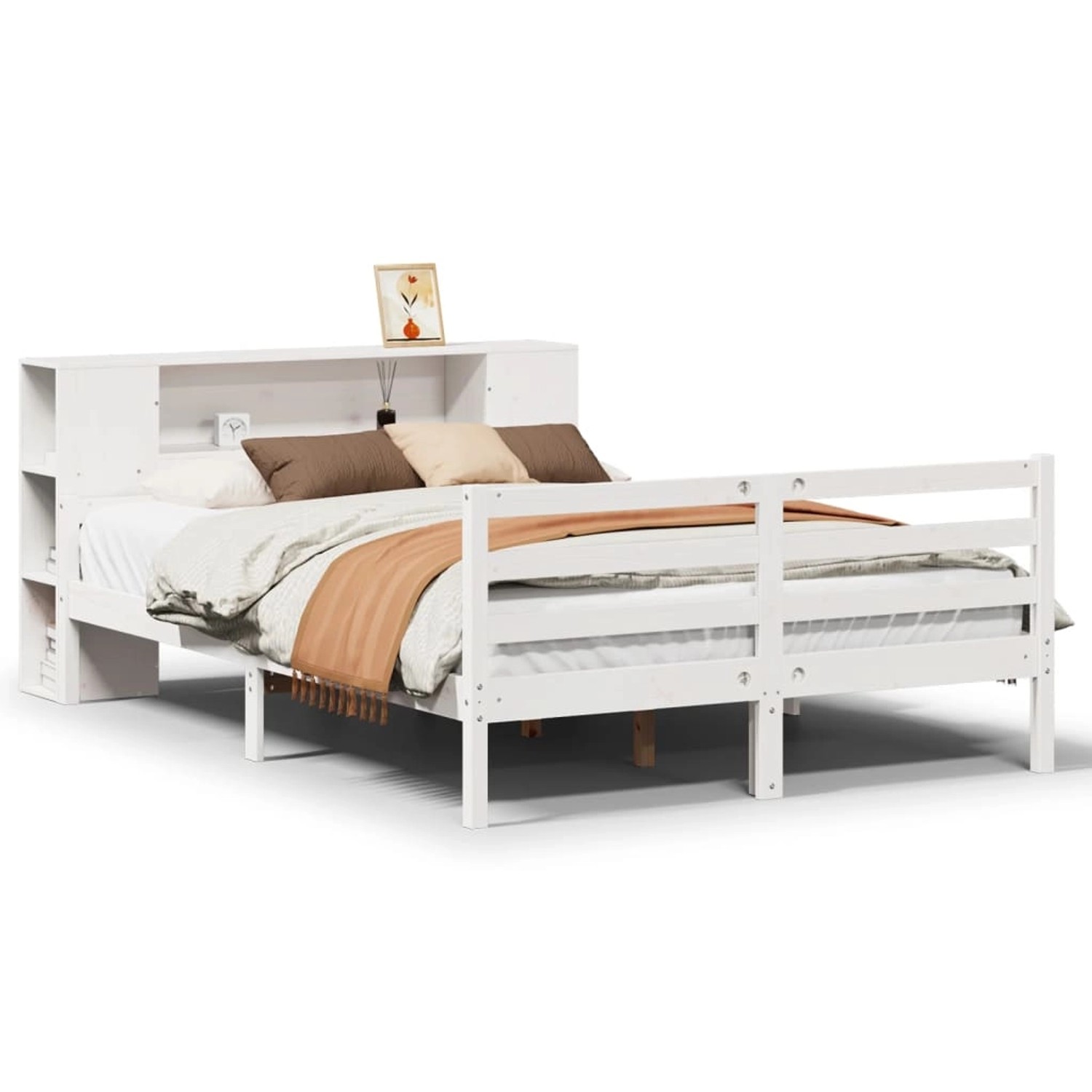 vidaXL Massivholzbett mit Regal ohne Matratze Weiß 135x190 cm Kiefer 332219 günstig online kaufen