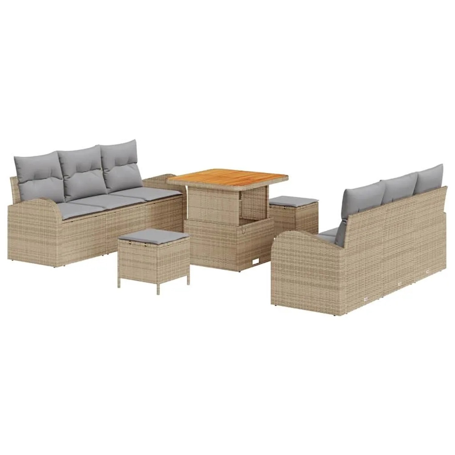 vidaXL Garten-Sofa-Set mit Kissen 9-Tlg Beige und Hellgrau 3364297