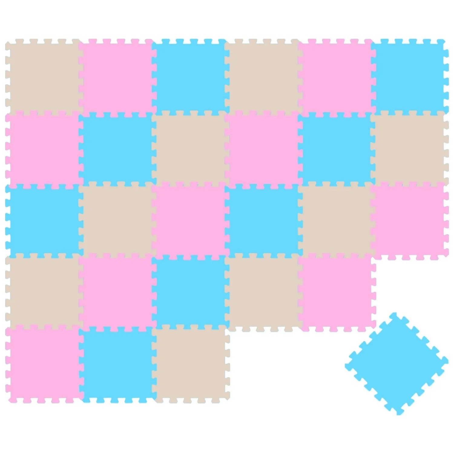 LittleTom Baby & Kinder Puzzlematte 30 x 30 cm 27 Teile Pink Beige Hellblau