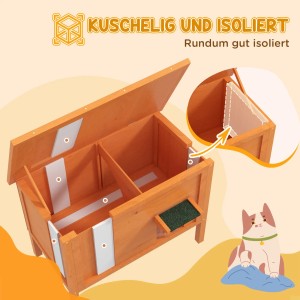 PawHut Katzenhaus, isoliert, mit Türvorhang, Holz, 60x60x81,5 cm. Gemütlicher Rückzugsort für Katzen.