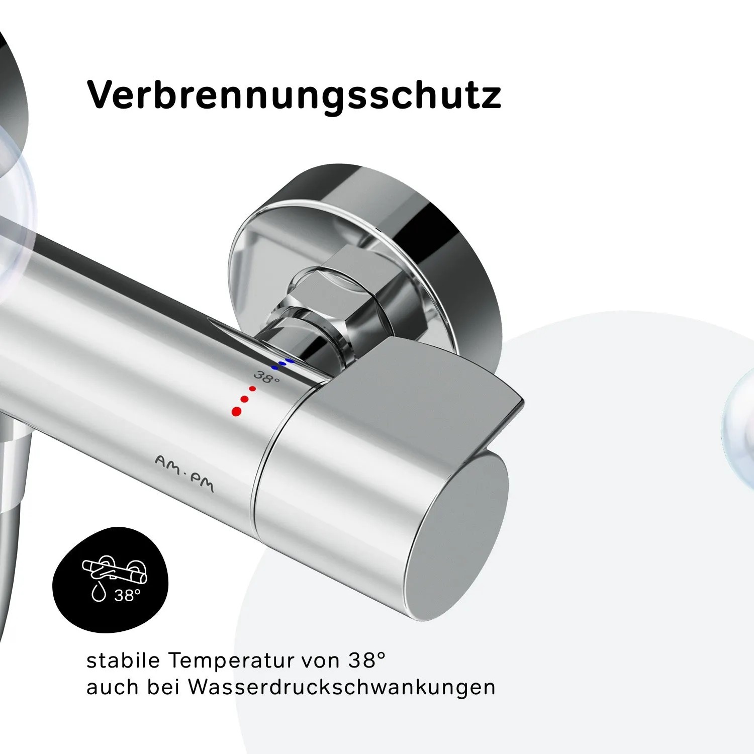 Detailaufnahme: AM.PM Thermostat Duscharmatur X-Joy Chrom mit 38°C Sicherheitssperre.
