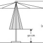 Technische Zeichnung: Schneider Marktschirm, Ø 270 cm, silbergrau, mit Maßen. Details zu Höhe und Durchmesser.