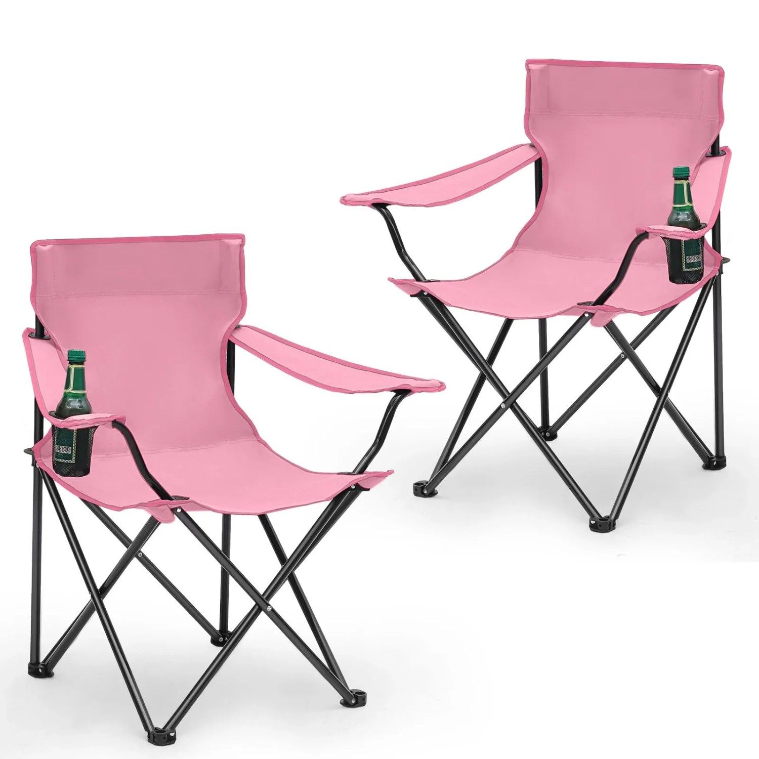 Sunula 2x Campingstuhl Faltstuhl Anglerstuhl Rosa mit Getränkehalter und Tasche