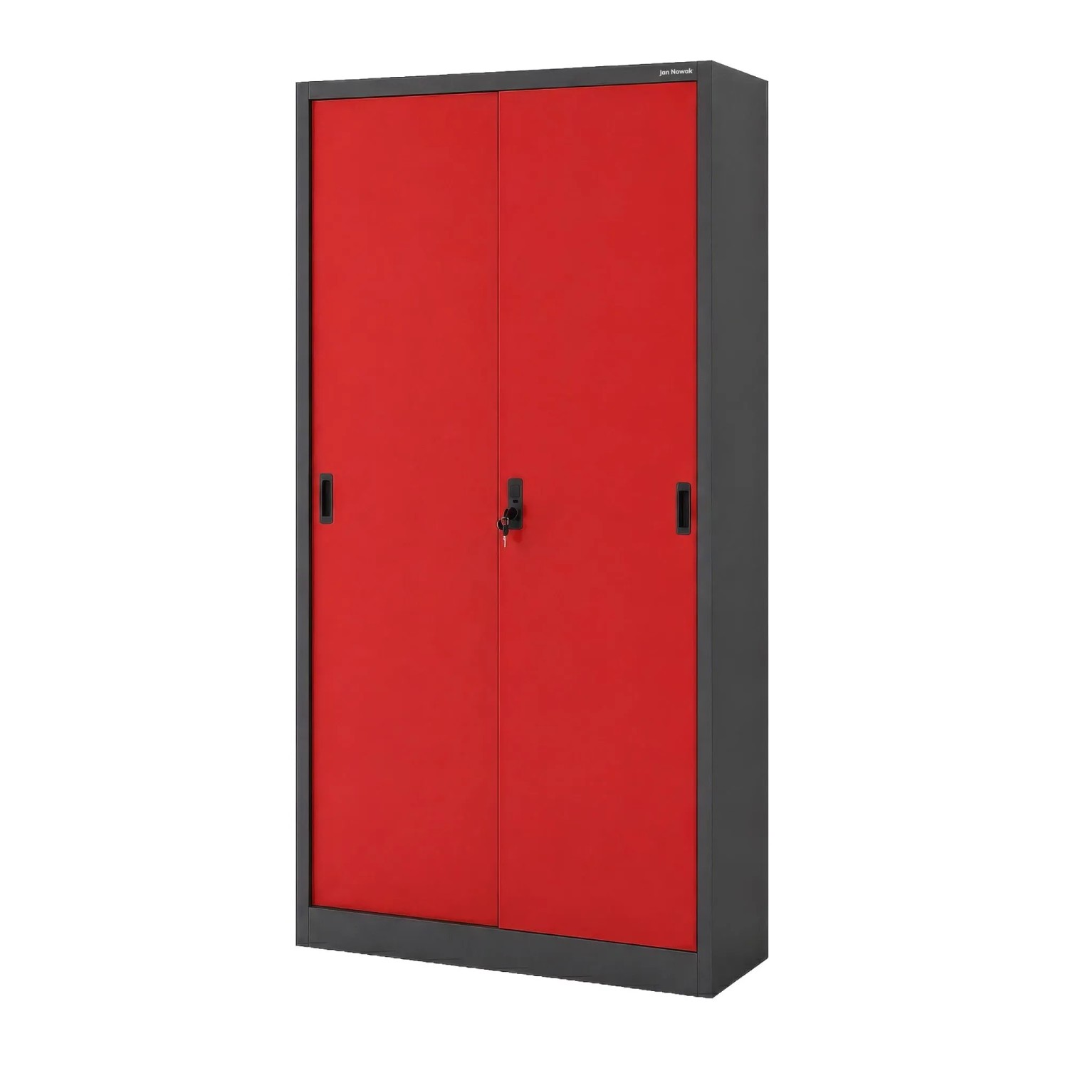 JAN NOWAK Büro-Metallschrank mit Schiebetüren Anthrazit und Rot KUBA 185x90x40 cm
