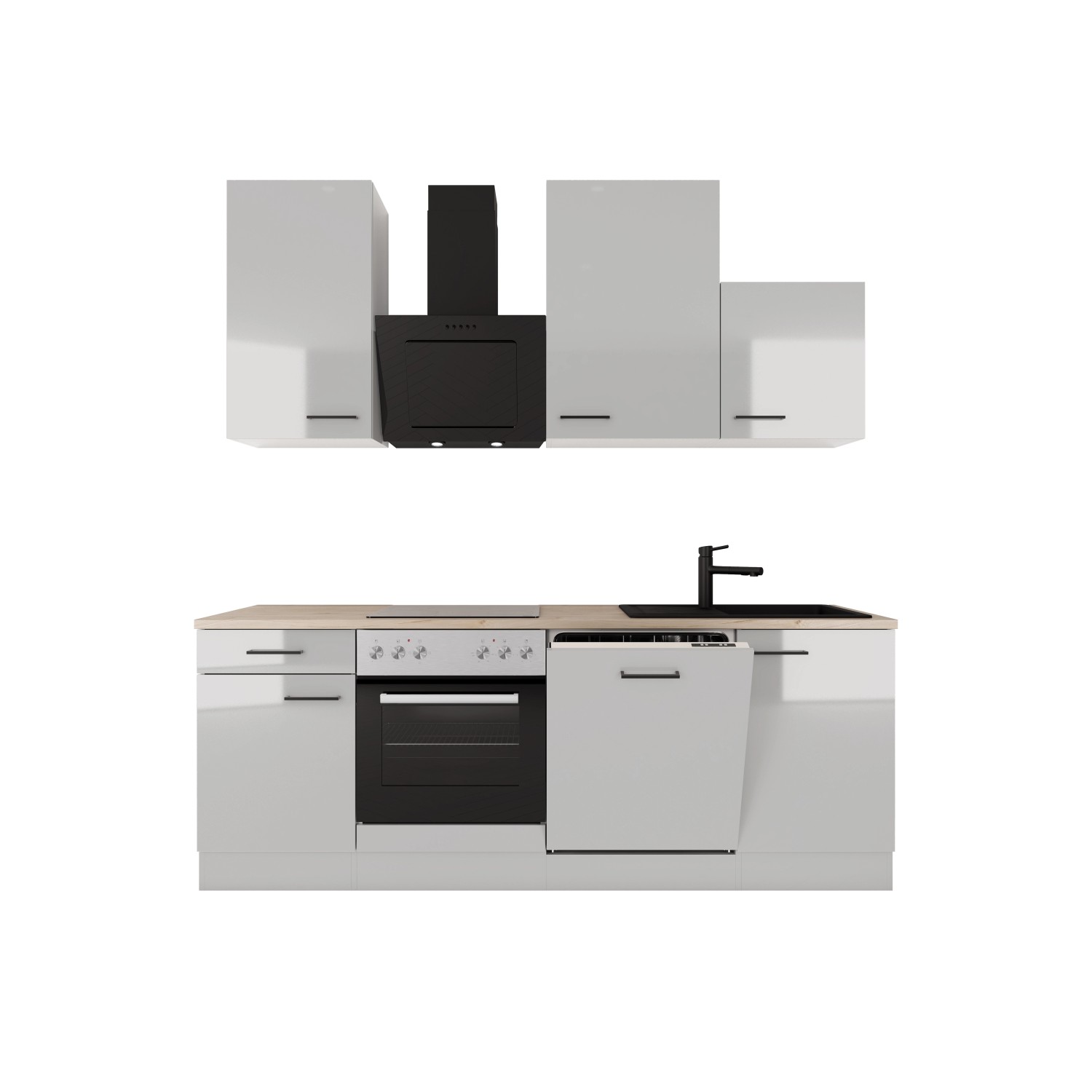 Flex-Well Exclusiv Küche 1701-017sWs Lund 220 cm Lichtgrau glänzend-Rauchgr günstig online kaufen