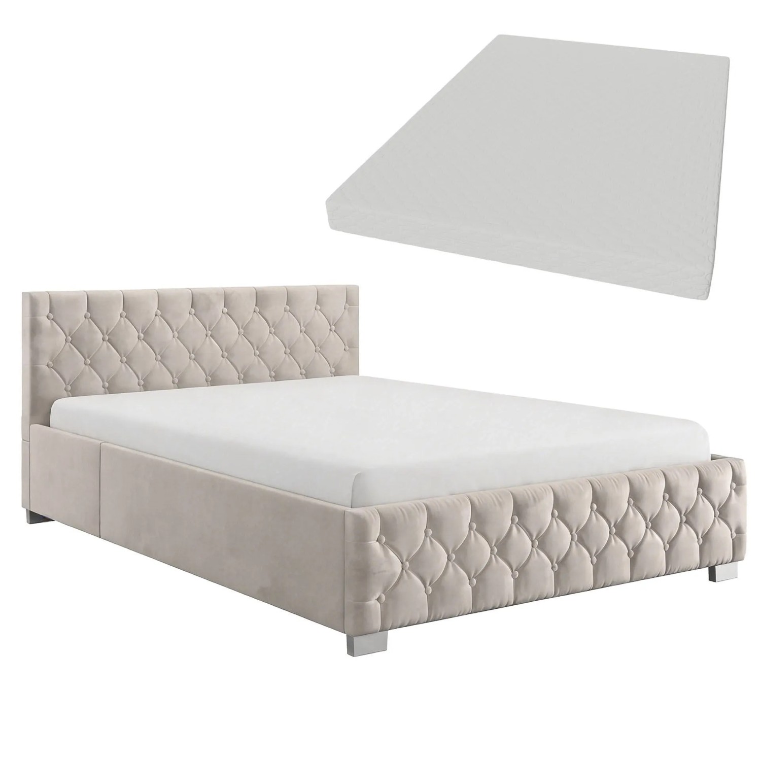 Juskys Polsterbett Nizza 180 x 200 cm mit Matratze in Beige