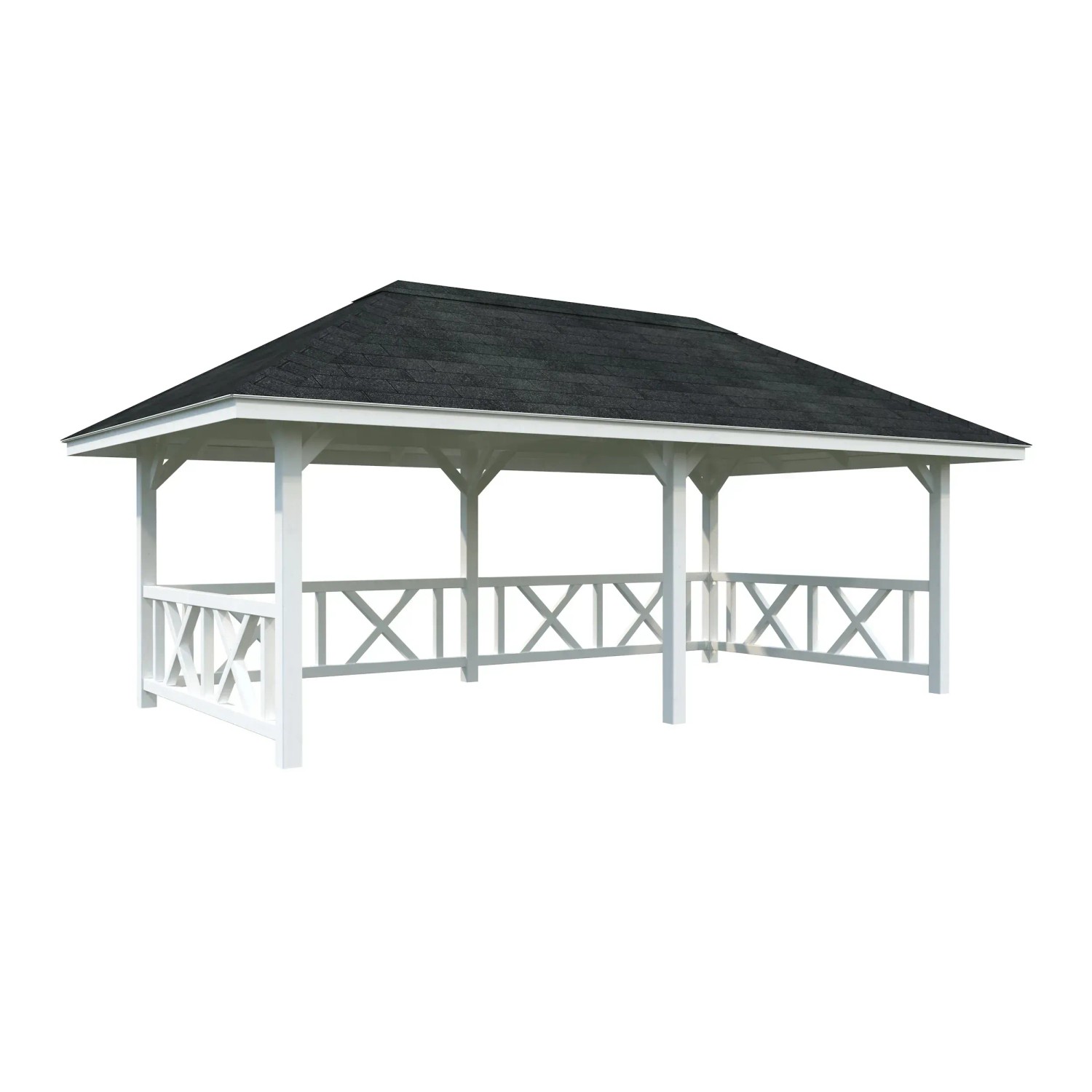Palmako Pavillon Bianca Set 107, 588x300 cm, weiß lackiert, mit Geländer. Weekendhaus aus Fichtenholz.