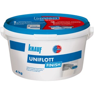 Knauf Uniflott Finish Feinspachtelmasse, 4 kg, für glatte Gipsplattenoberflächen.