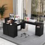 Schwarzer Costway L-Form Schreibtisch mit Ladestation, 168x168x76 cm, für Büro und Homeoffice.