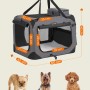 Feandrea Hundebox, 60x42x42 cm, grau. Transportbox mit Griffen, Netzstofffenstern und Größenangaben.