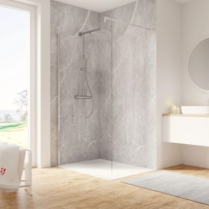 Schulte Walk In Duschkabine Garant 2.0, 90x200 cm, Chromoptik, mit Duschkopf im modernen Badezimmer.