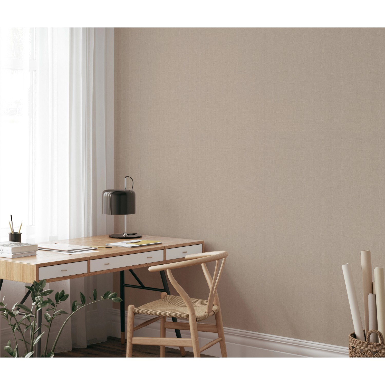 Beige Vliestapete mit Textilstruktur von Erismann, Kollektion Elle Decoration 4 Woven.