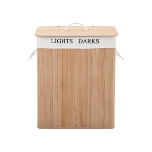Songmics Wäschekorb aus Bambus mit 2 Fächern und Deckel, naturfarben.