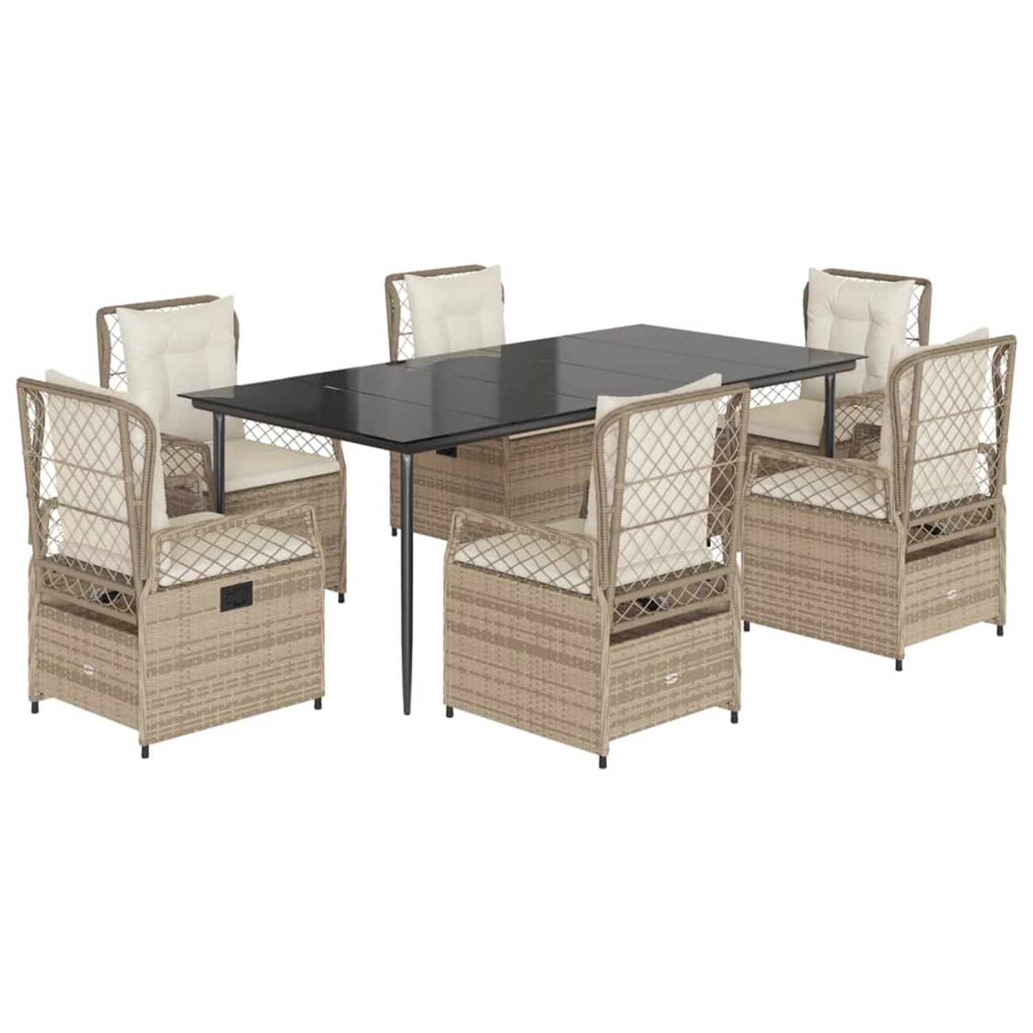 vidaXL 7-Tlg Garten-Essgruppe mit Kissen Beige Poly Rattan 3263018 günstig online kaufen