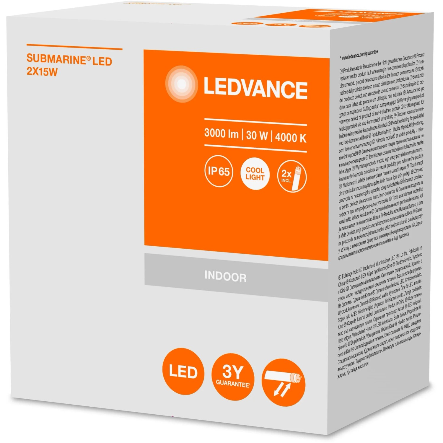 Verpackung der Ledvance LED-Feuchtraumleuchte Submarine, Kaltweiß, mit Produktinformationen.