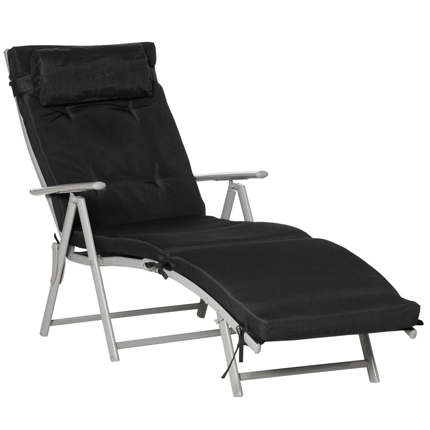 Furnicato Sonnenliege Klappbar Mit Kopfkissen 7-fach Verstellbar Schwarz