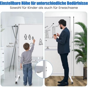 Costway Doppelseitiges Mobiles Whiteboard mit Rollen Weiß 120 x 80 cm