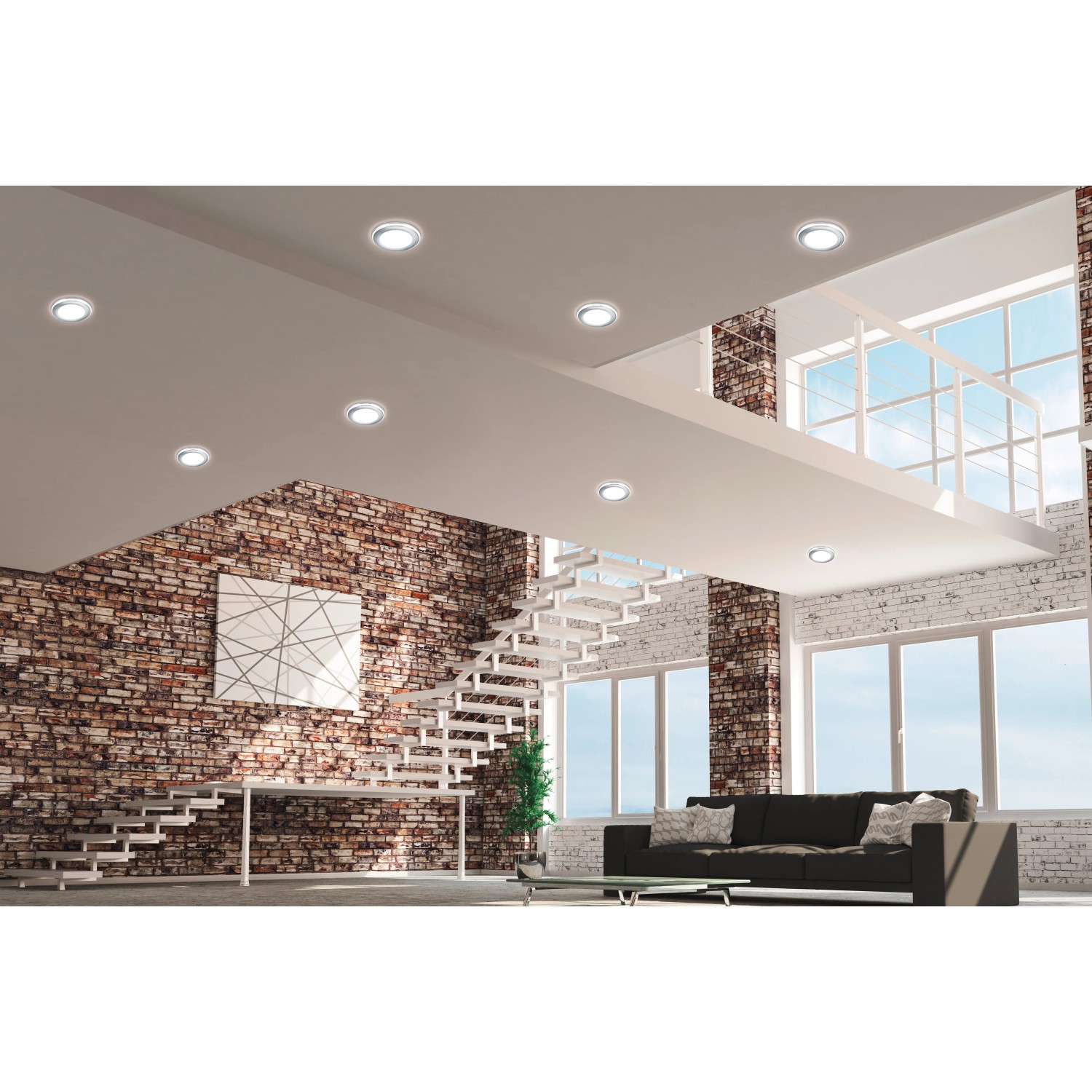 Moderne Wohnraum-Szene mit Trio LED Einbauspot Aura, 10W, Chrom, für stimmungsvolle Beleuchtung.