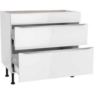 Weißer Optifit Küchenunterschrank Arvid986 mit 2 Auszügen, 90 cm breit.