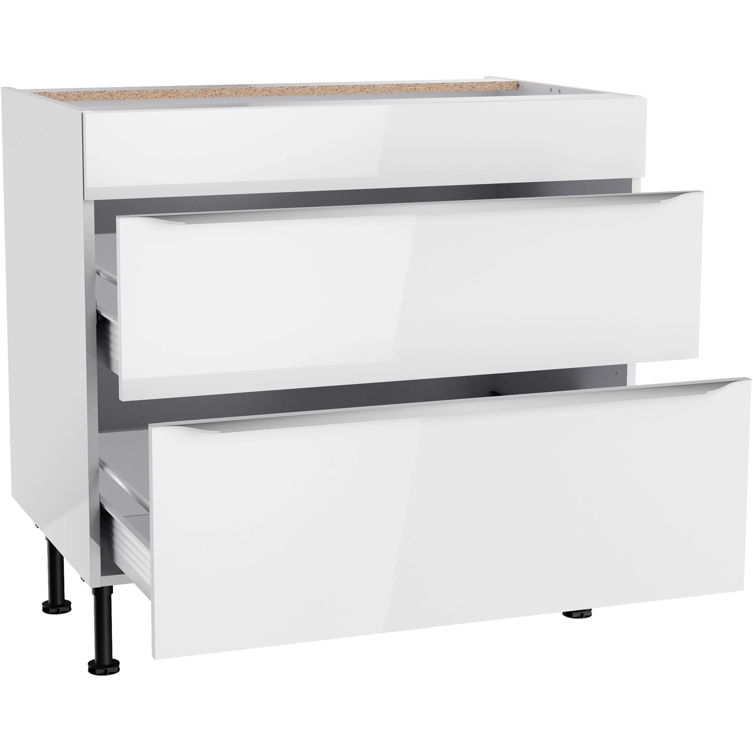 Weißer Optifit Küchenunterschrank Arvid986 mit 2 Auszügen, 90 cm breit.