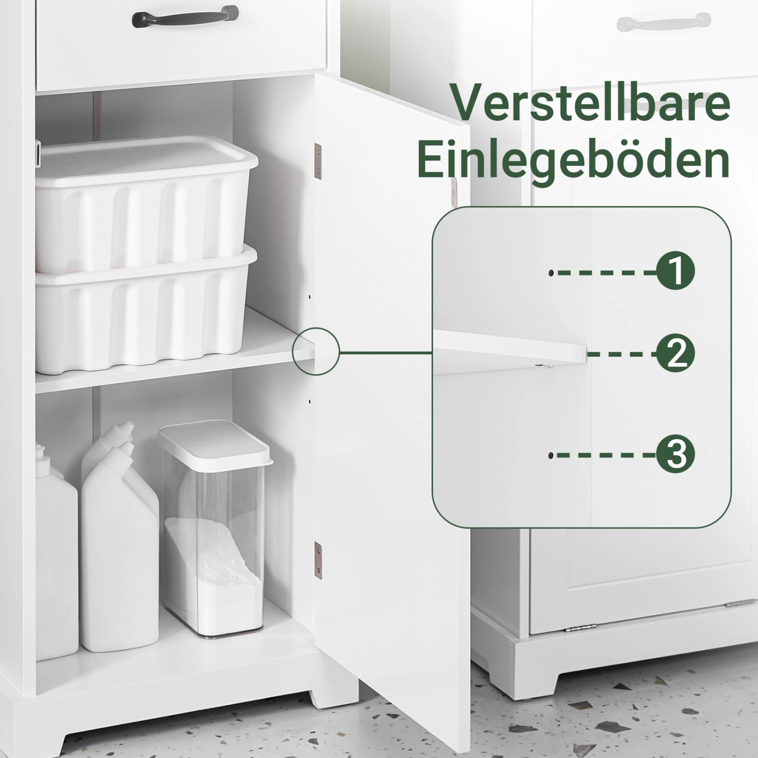 Weißer SoBuy Badezimmerschrank Hochschrank mit offenen Fächern und verstellbaren Einlegeböden.