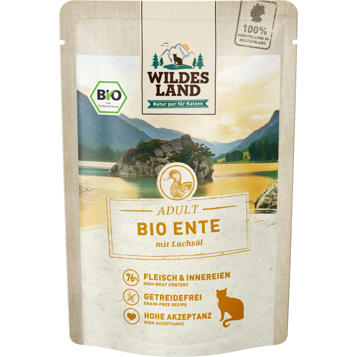 Wildes Land Katzen-Nassfutter Bio Ente Pur 85 g