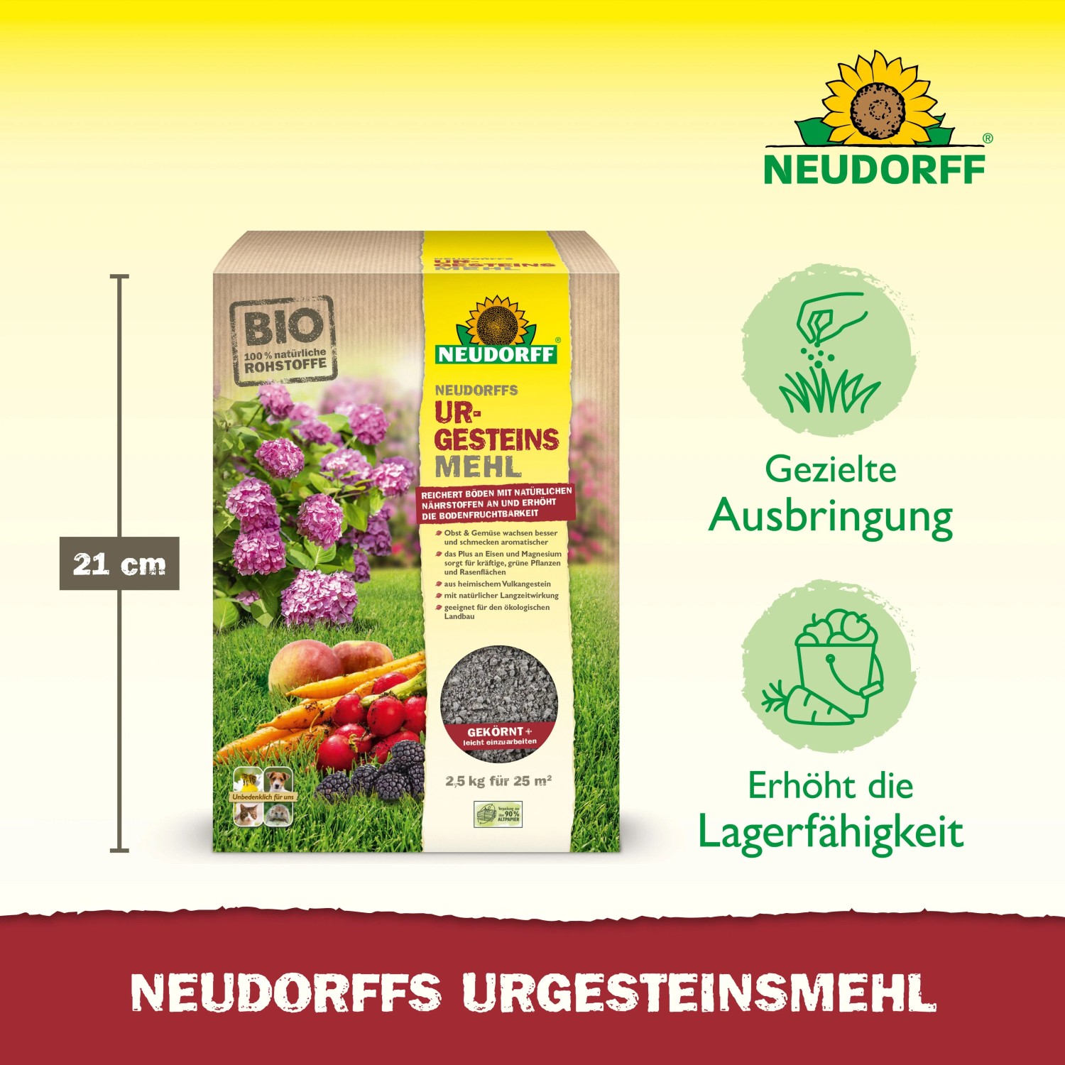 Neudorff Urgesteins-Mehl 2,5 kg Packung, Bodenhilfsstoff aus Diabasgesteinsmehl. Fördert Pflanzenwachstum, 100% natürliche Rohstoffe.