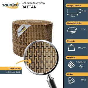zaunzu Sichtschutz Rattan Stroh, 26m Rolle für Doppelstabmattenzaun.
